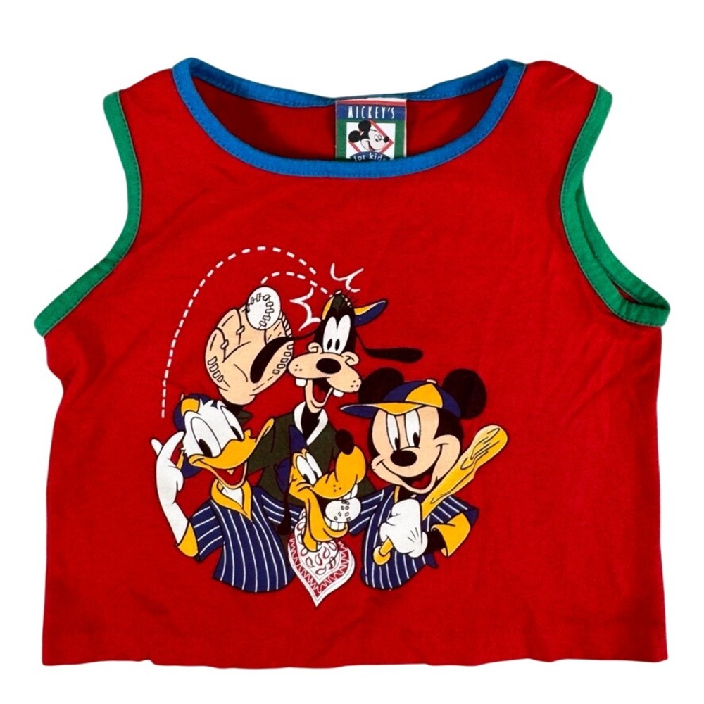Vintage Mickey Mouse Baseball Tank Top Kids 4T Red Disney Donald Goofy USA Made